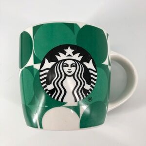 Starbucks Ceramic Coffee Mug Green Geometric Circles Logo 14 Fluid‎ Ounces